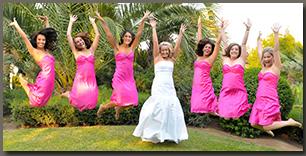 Wedding Bridal Party Jumping for Joy